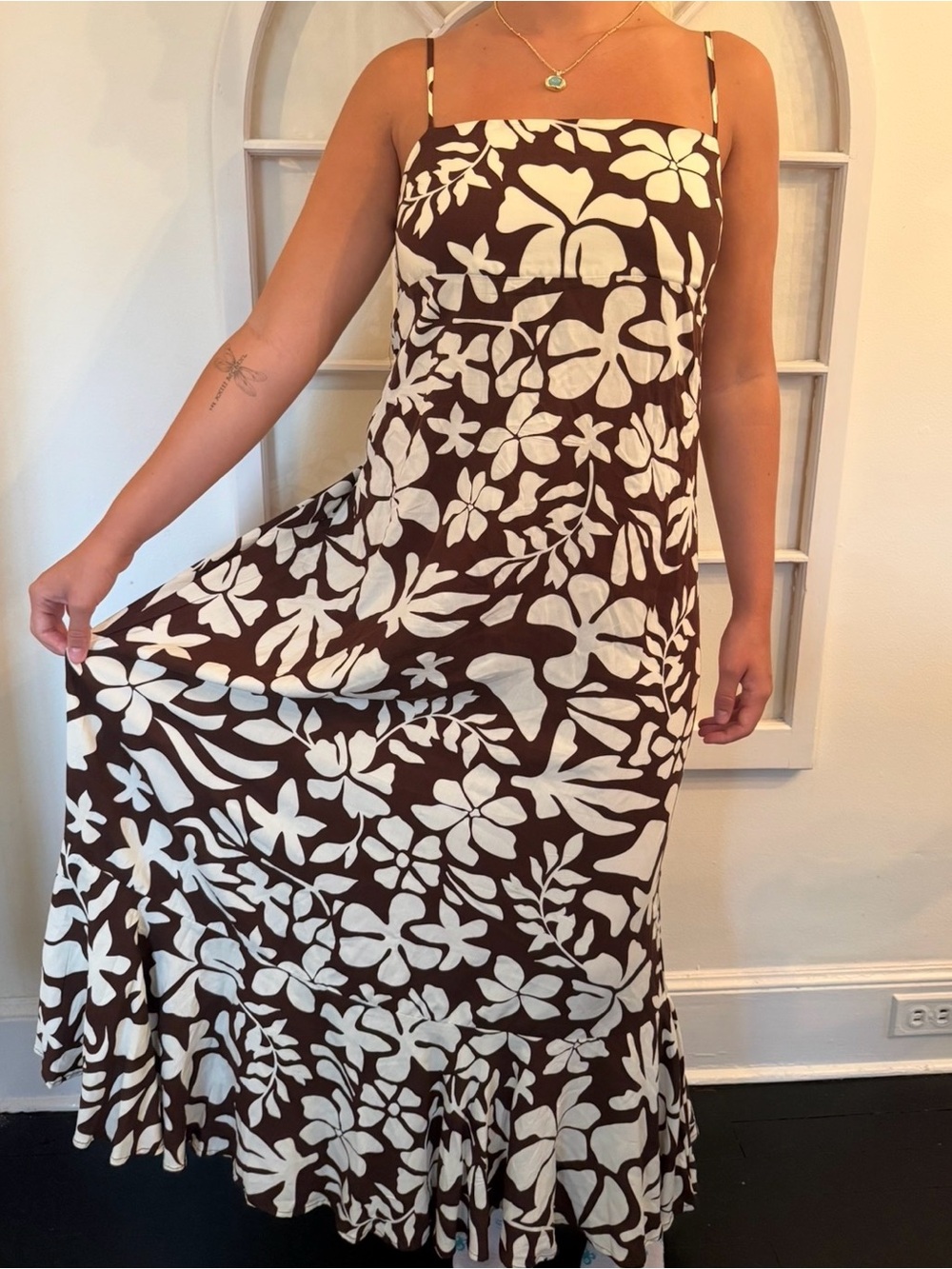 Paper Heart Brown Floral Tropical Maxi Dress Large Australian Brand Boho Chic
